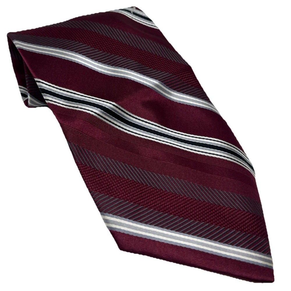 Pierre Cardin Men's Jacquard Silk Bias Maroon And Grey Stripe 100% Neck Tie EUC